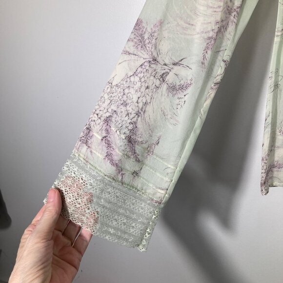 Womens Tapemeasure V Neck Silk Lace Floral Blouse Sheer Gray Green Purple 8 NWT - Picture 5 of 9